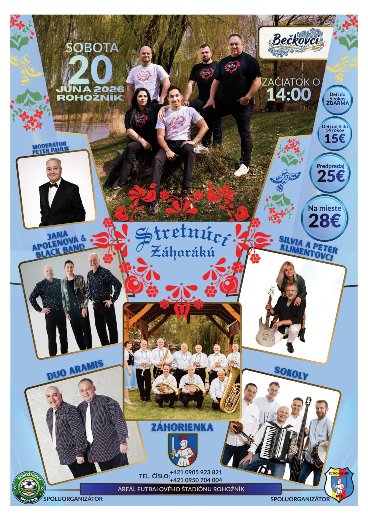 Stretnucí Záhorákú 20.6. 2026 v Rohožníku